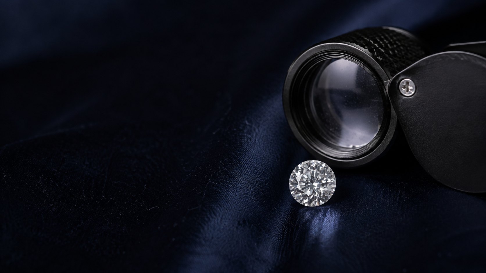 A PSM Jewels diamond beside a loupe